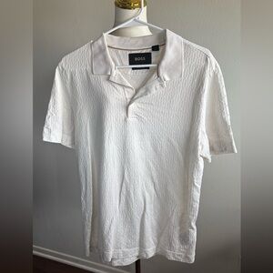 Boss Textured Cream Polo Shirt for Men